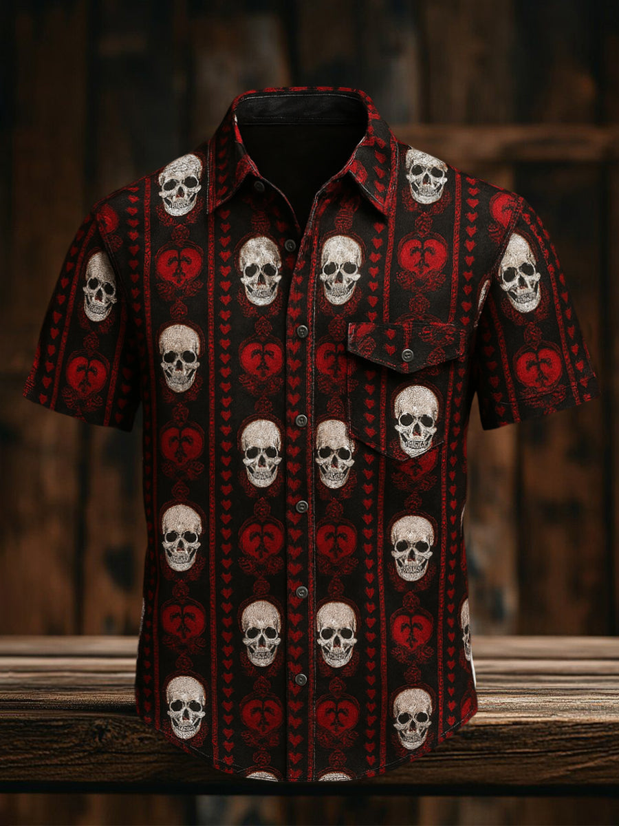 Retro Punk Pattern Casual Chemise à manches courtes pour hommes