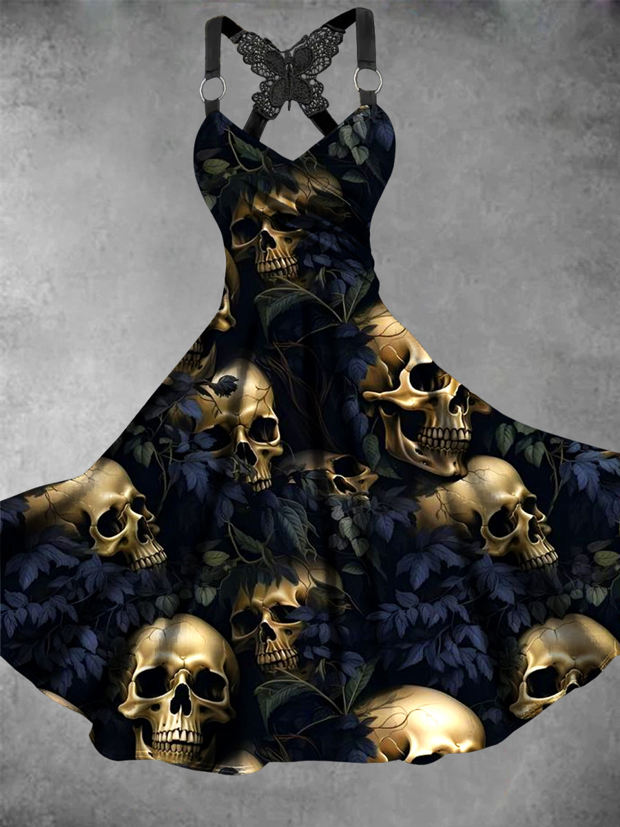 Robe Vintage à Imprimé Floral Crâne