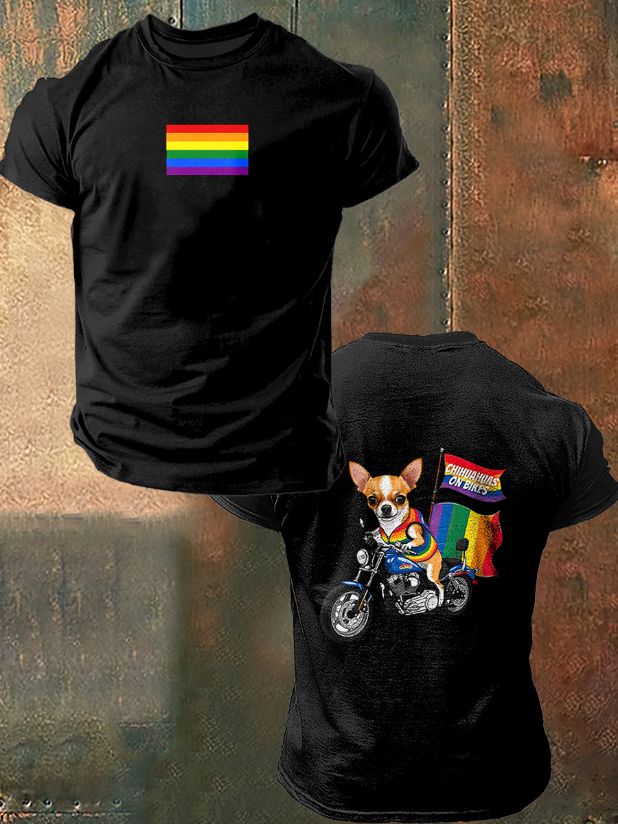 Unisexe arc-en-ciel chiens sur vélo Allemagne Imprimer Vintage Fashion T-shirt à manches courtes