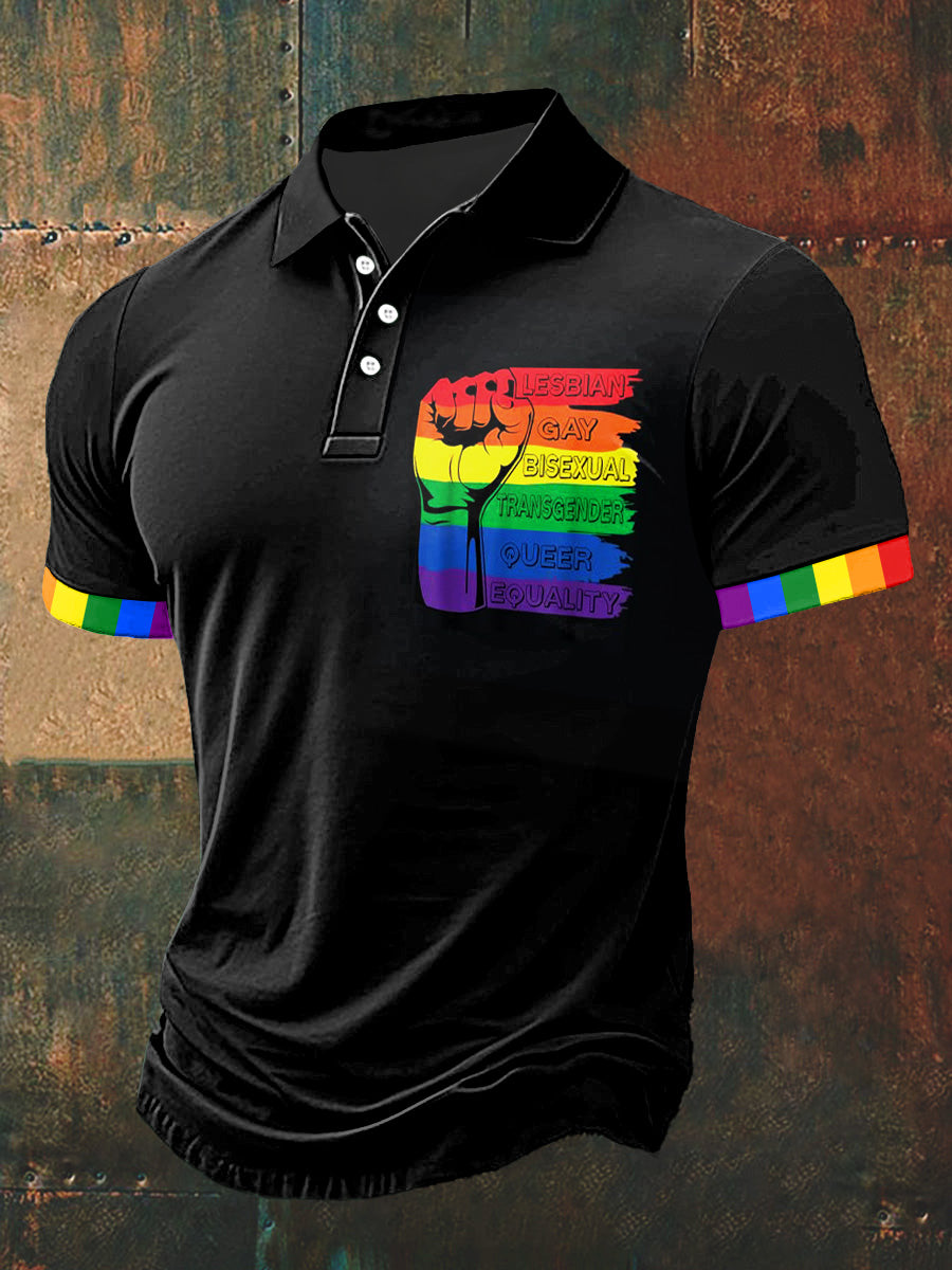 Rainbow Power Print Polo Neck T-shirt à manches courtes pour hommes