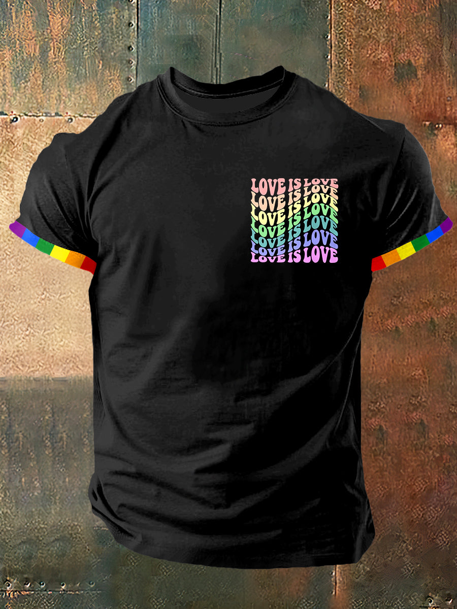 T-shirt à manches courtes Love Is Love Print Vintage Fashion pour hommes