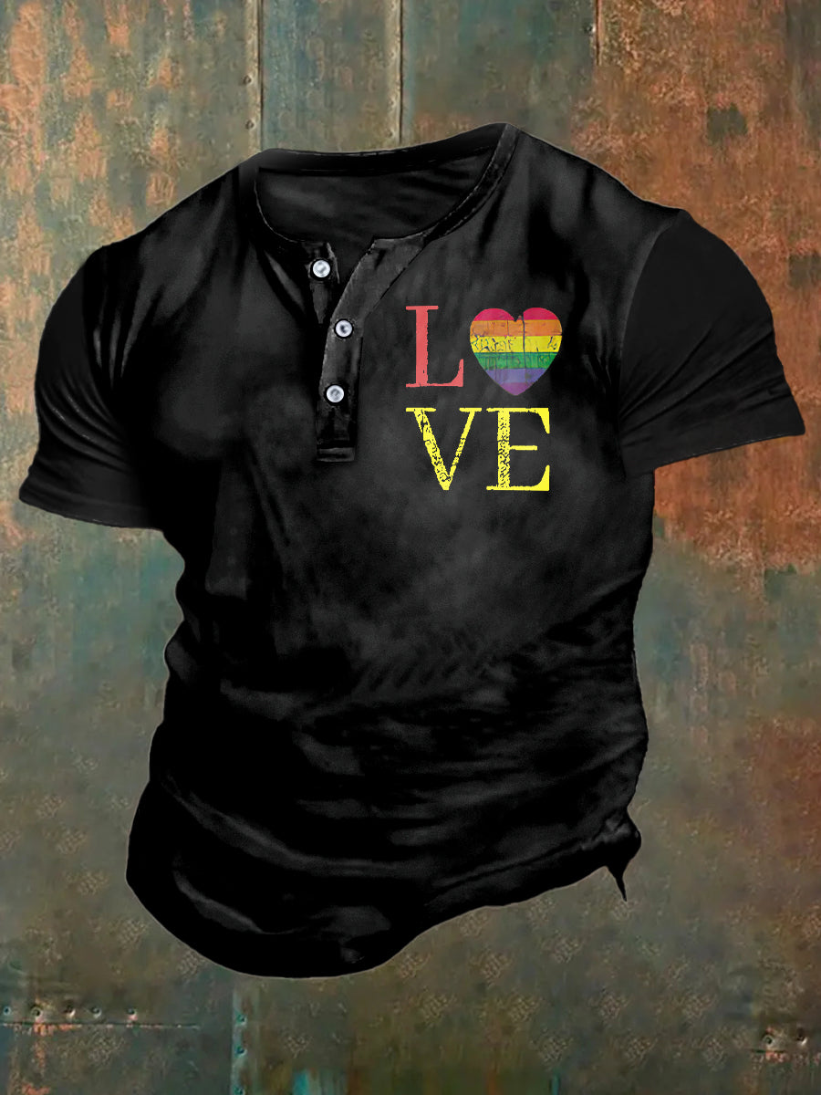 Arc-en-ciel amour impression Art manches courtes Henley Neck T-Shirt des hommes