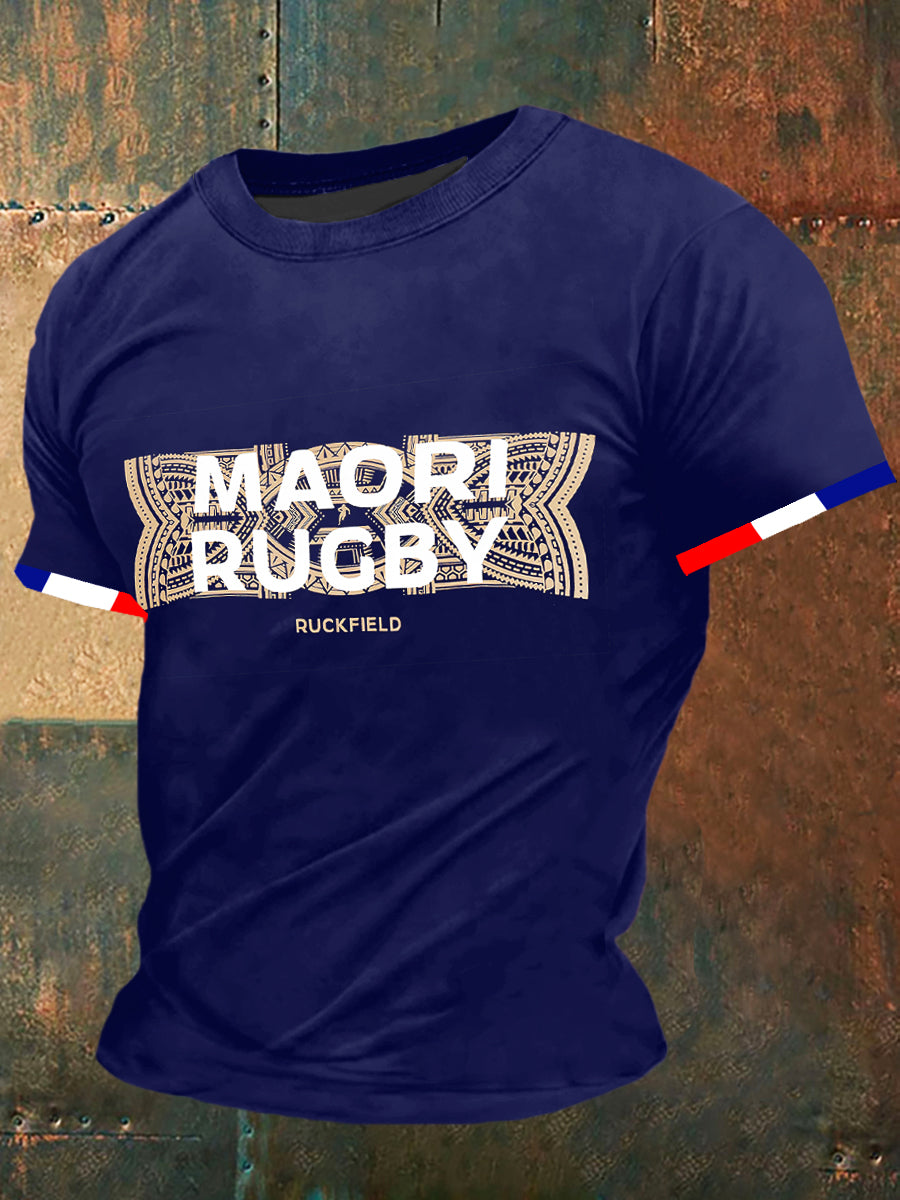 Maori Rugby Print Vintage Fashion T-shirt à manches courtes pour hommes