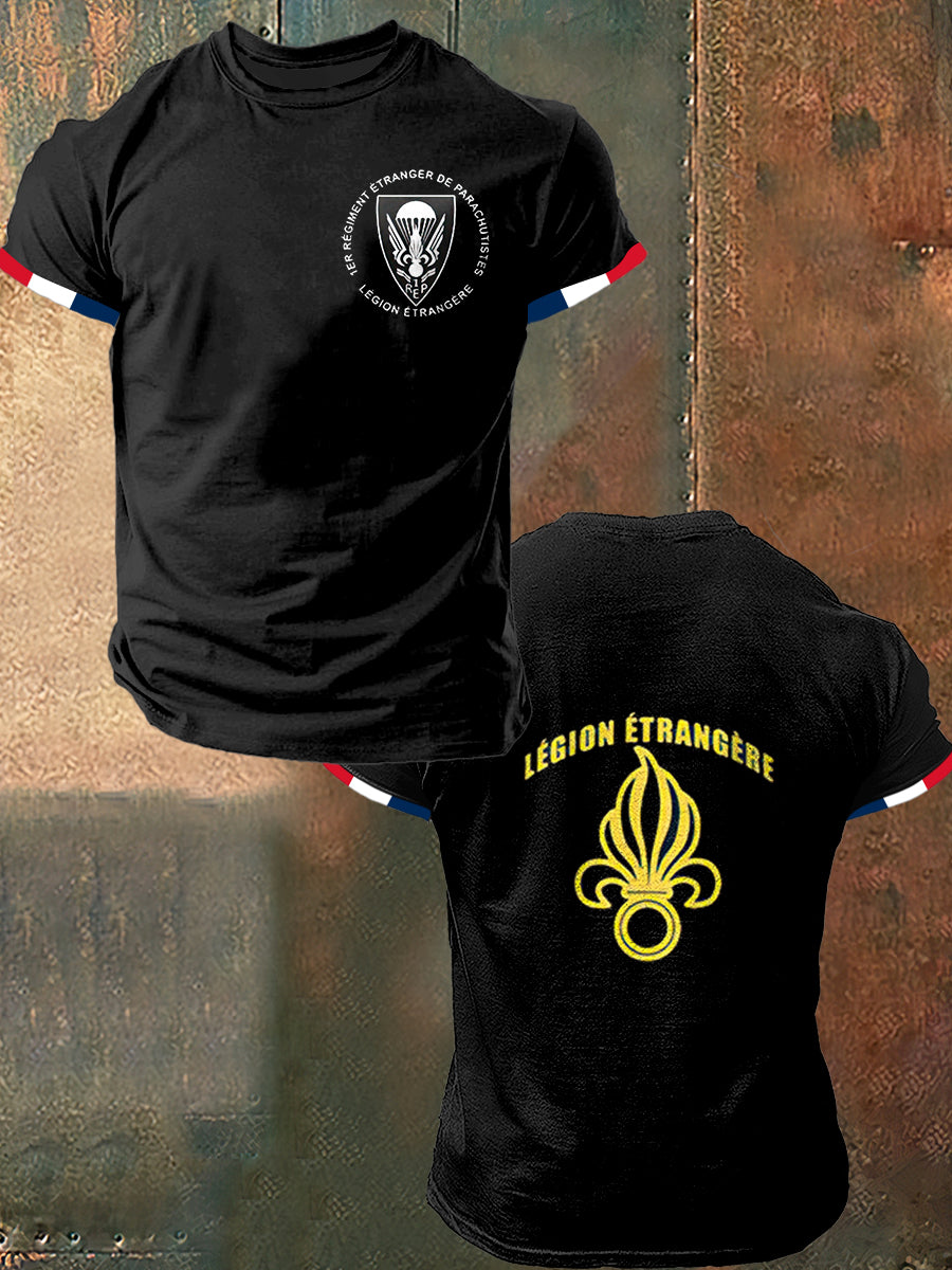 T-shirt à manches courtes French Legion Print Vintage Fashion pour hommes