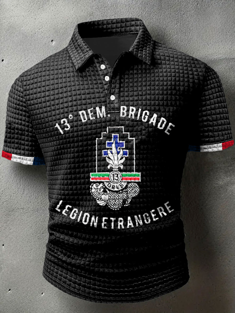 13rd Dem Brigade Imprimer Waffle Polo Neck T-shirt à manches courtes pour hommes