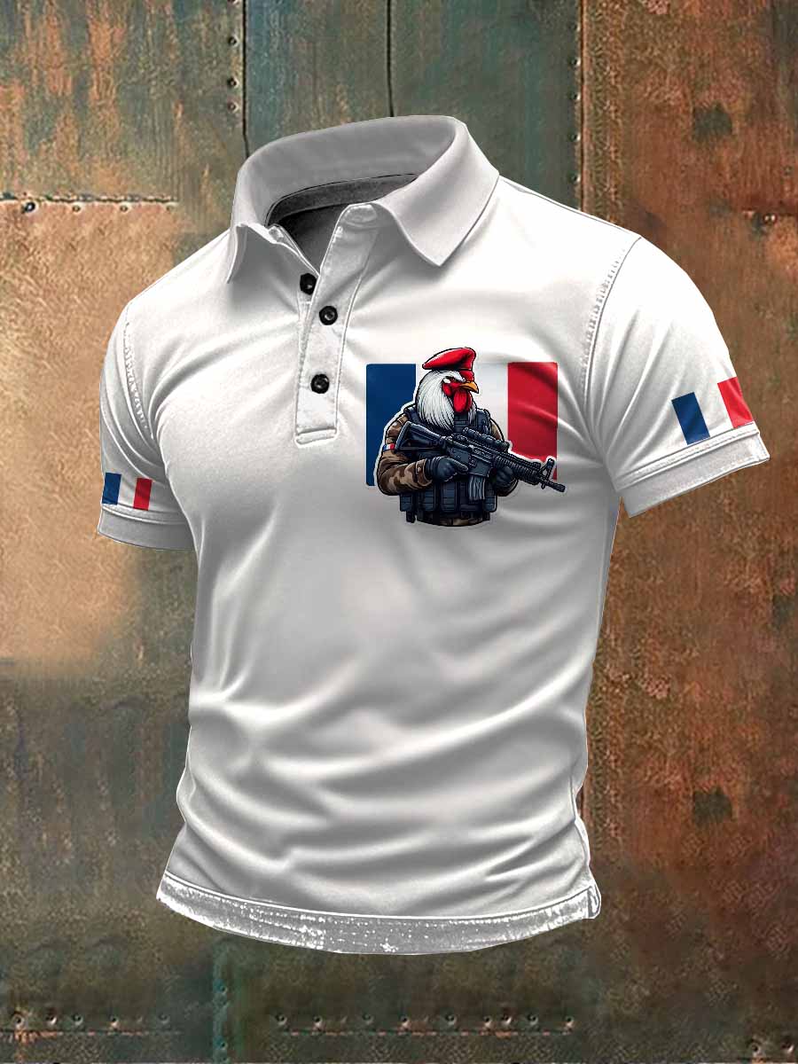 Polo Imprimé Illustration Rétro Pour Homme