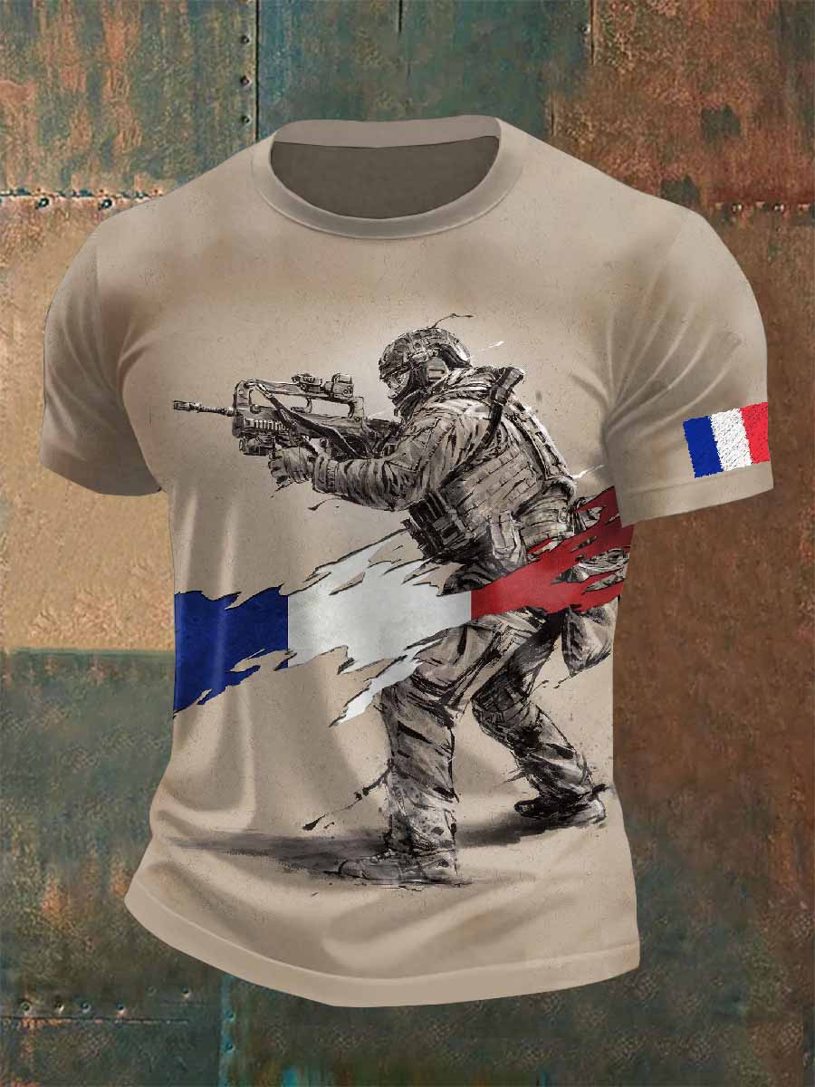T-Shirt À Manches Courtes Imprimé Militaire Pour Homme