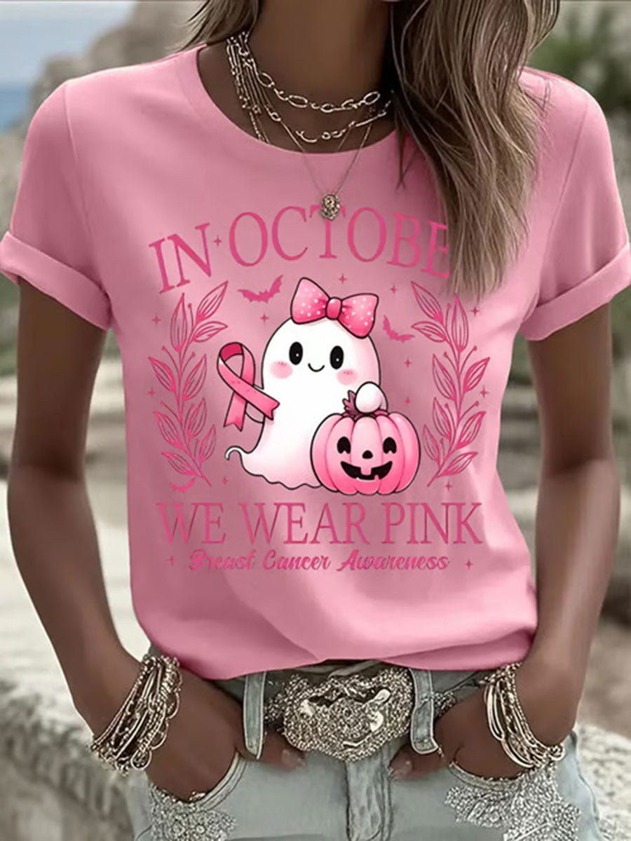 T-shirt décontracté à imprimé fantôme rose In october We Wear pour femme