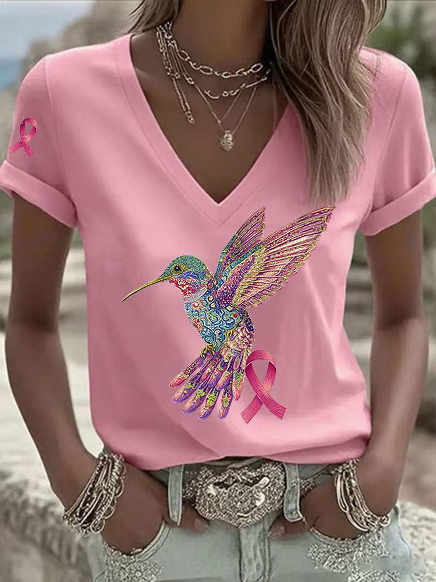 T-shirt Femme Rose Imprimé Colibri