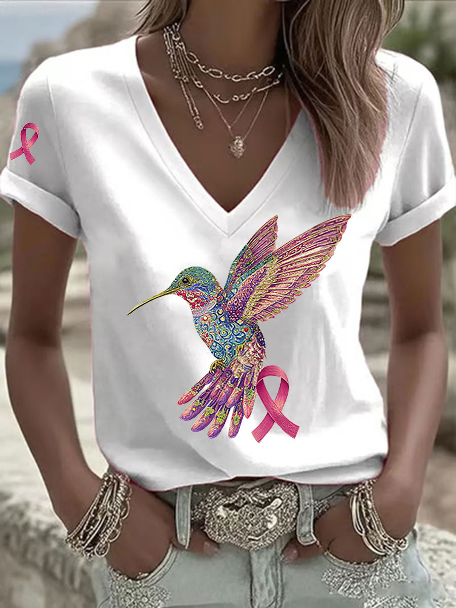 T-shirt Femme Rose Imprimé Colibri