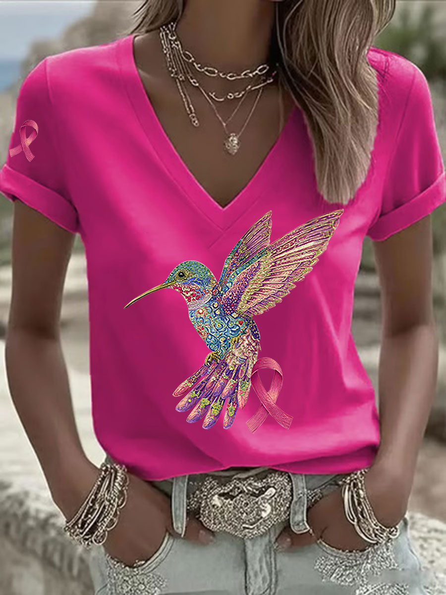 T-shirt Femme Rose Imprimé Colibri