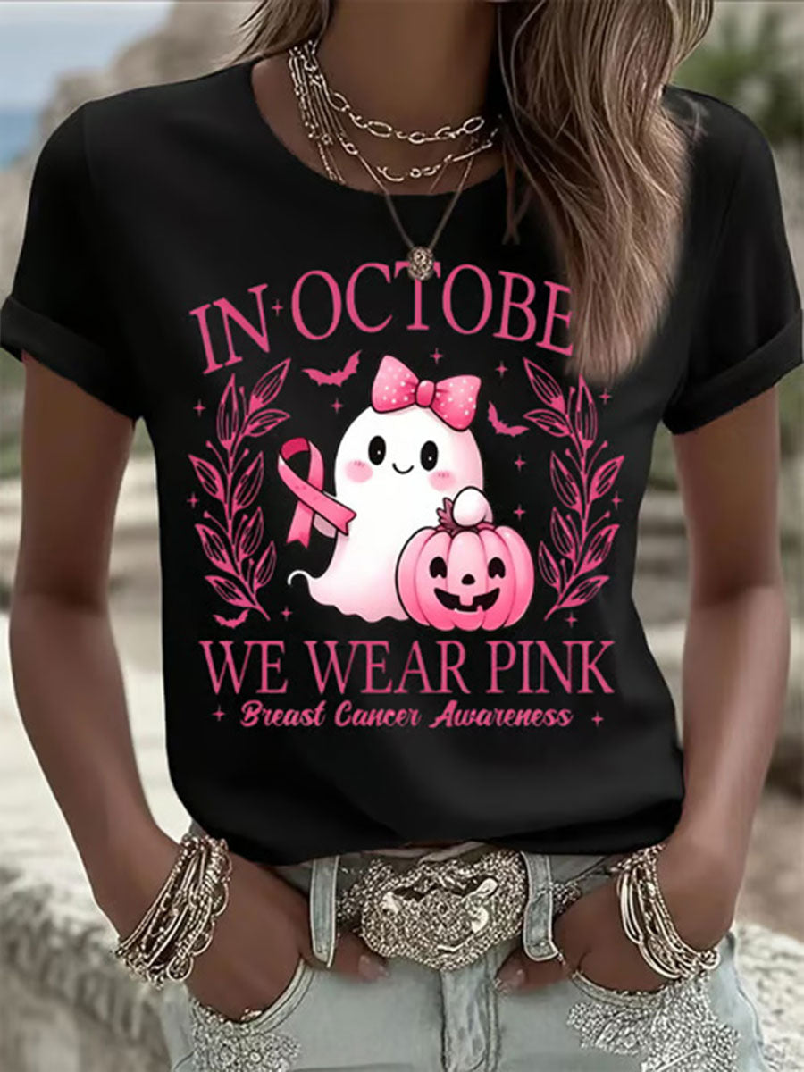 T-shirt décontracté à imprimé fantôme rose In october We Wear pour femme