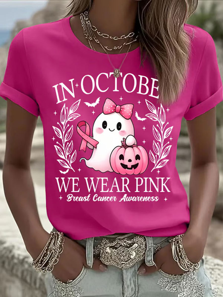 T-shirt décontracté à imprimé fantôme rose In october We Wear pour femme