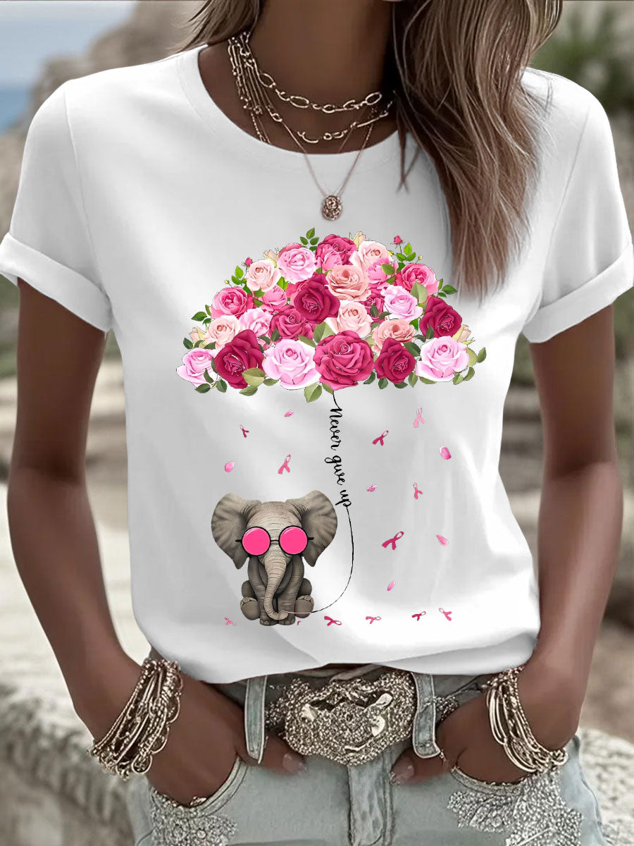 T-shirts Parapluie Éléphant Cancer Du Sein Pour Femmes