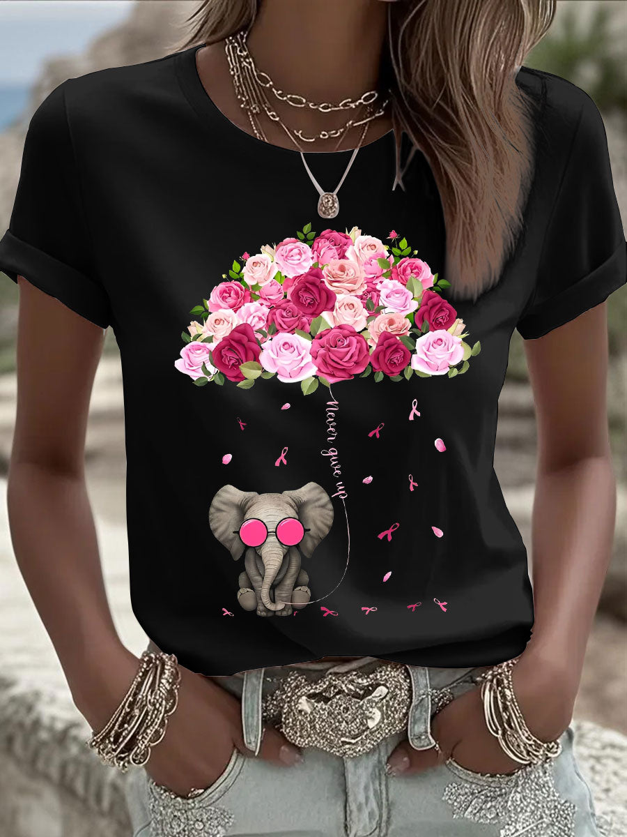 T-shirts Parapluie Éléphant Cancer Du Sein Pour Femmes