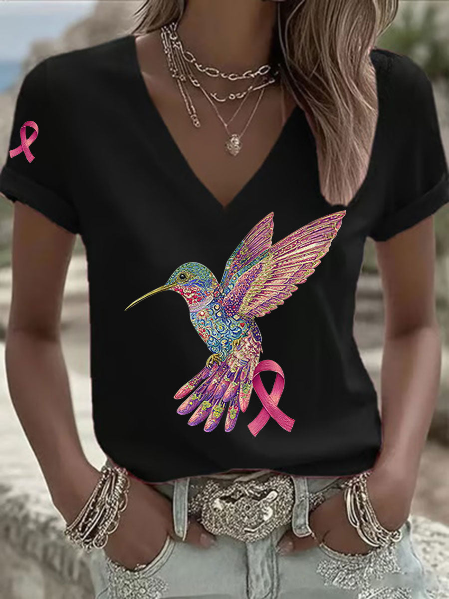 T-shirt Femme Rose Imprimé Colibri