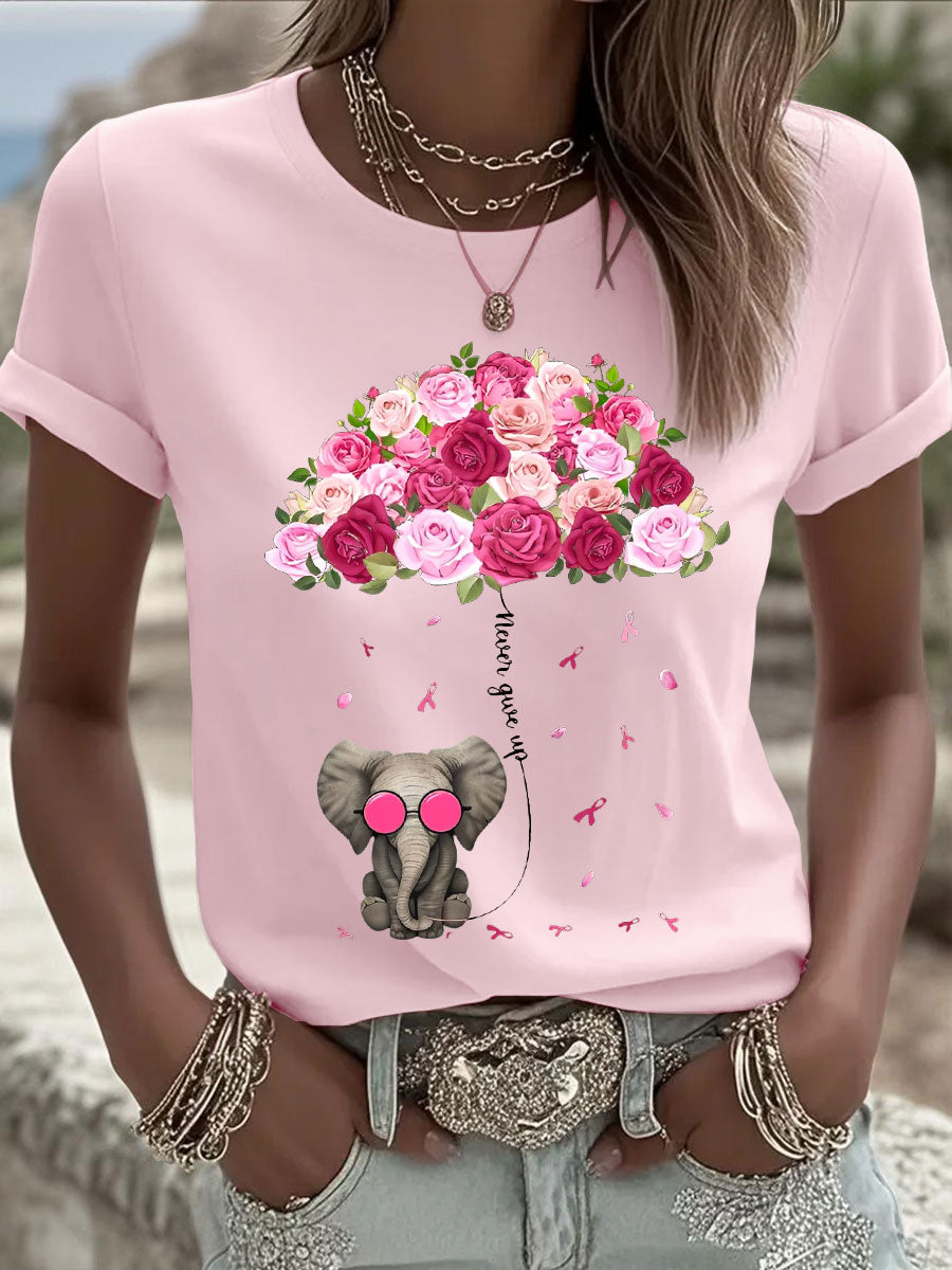 T-shirts Parapluie Éléphant Cancer Du Sein Pour Femmes