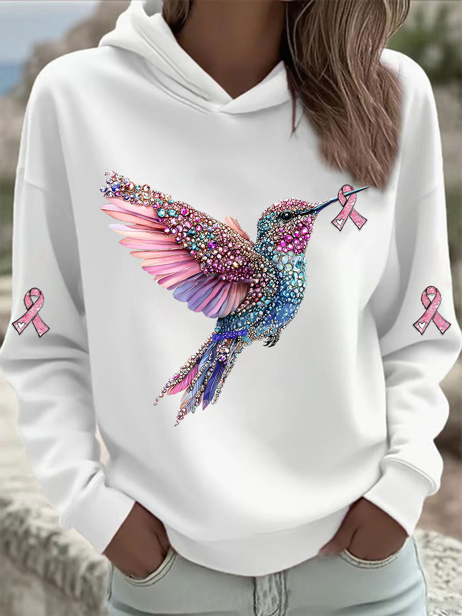 Sweat à Capuche Femme Rose Imprimé Colibri