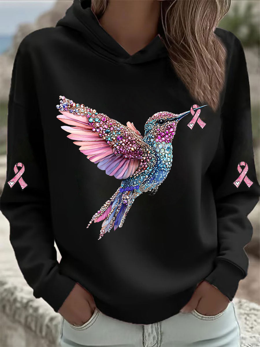 Sweat à Capuche Femme Rose Imprimé Colibri