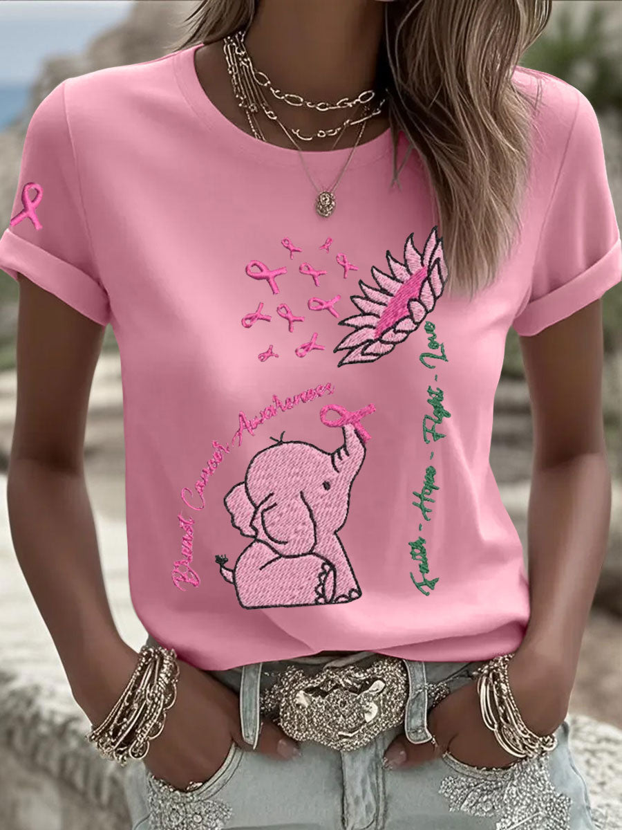 T-shirts Breast Cancer Elephant Sunflower pour femmes