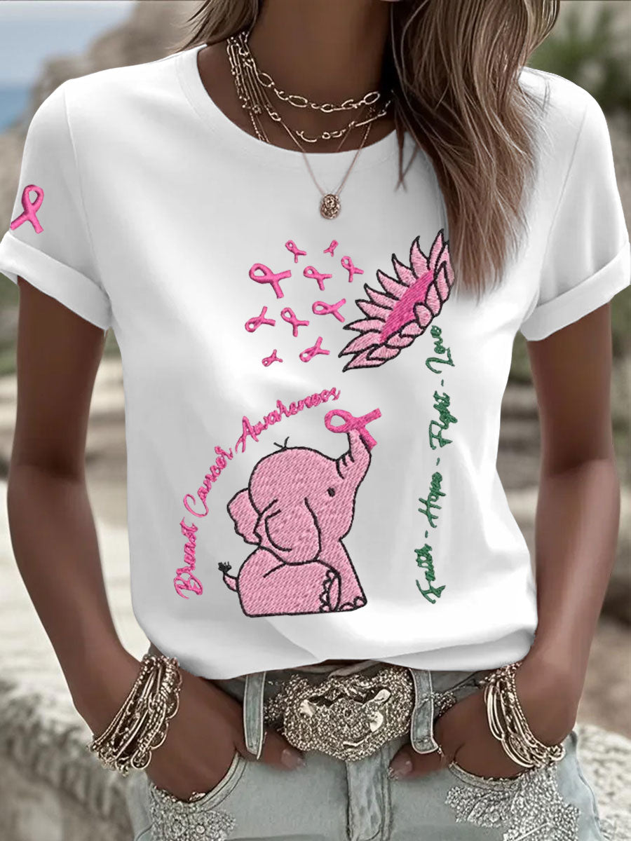 T-shirts Breast Cancer Elephant Sunflower pour femmes