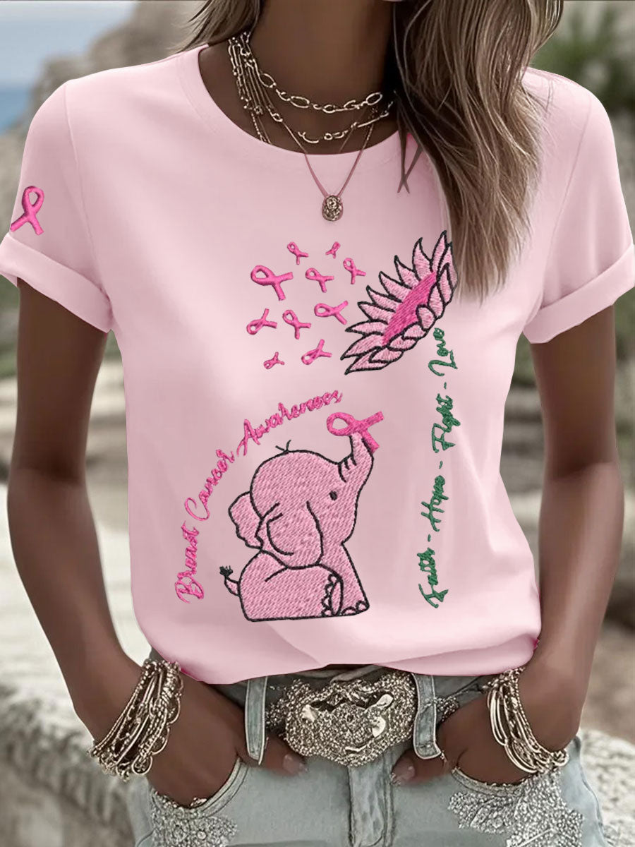 T-shirts Breast Cancer Elephant Sunflower pour femmes