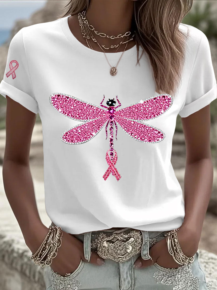 T-shirt Décontracté Femme Imprimé Ruban Rose
