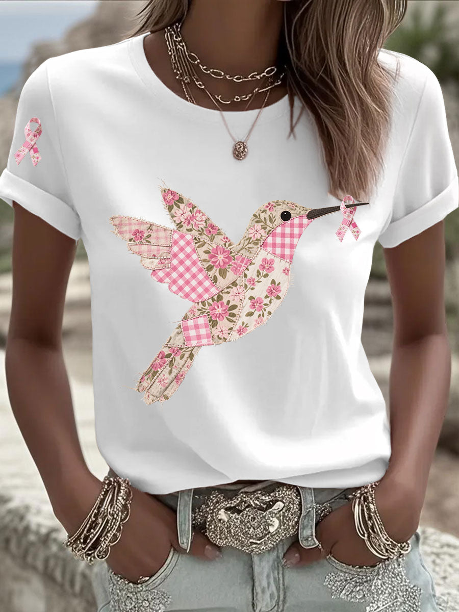 T-shirt Femme Rose Imprimé Colibri