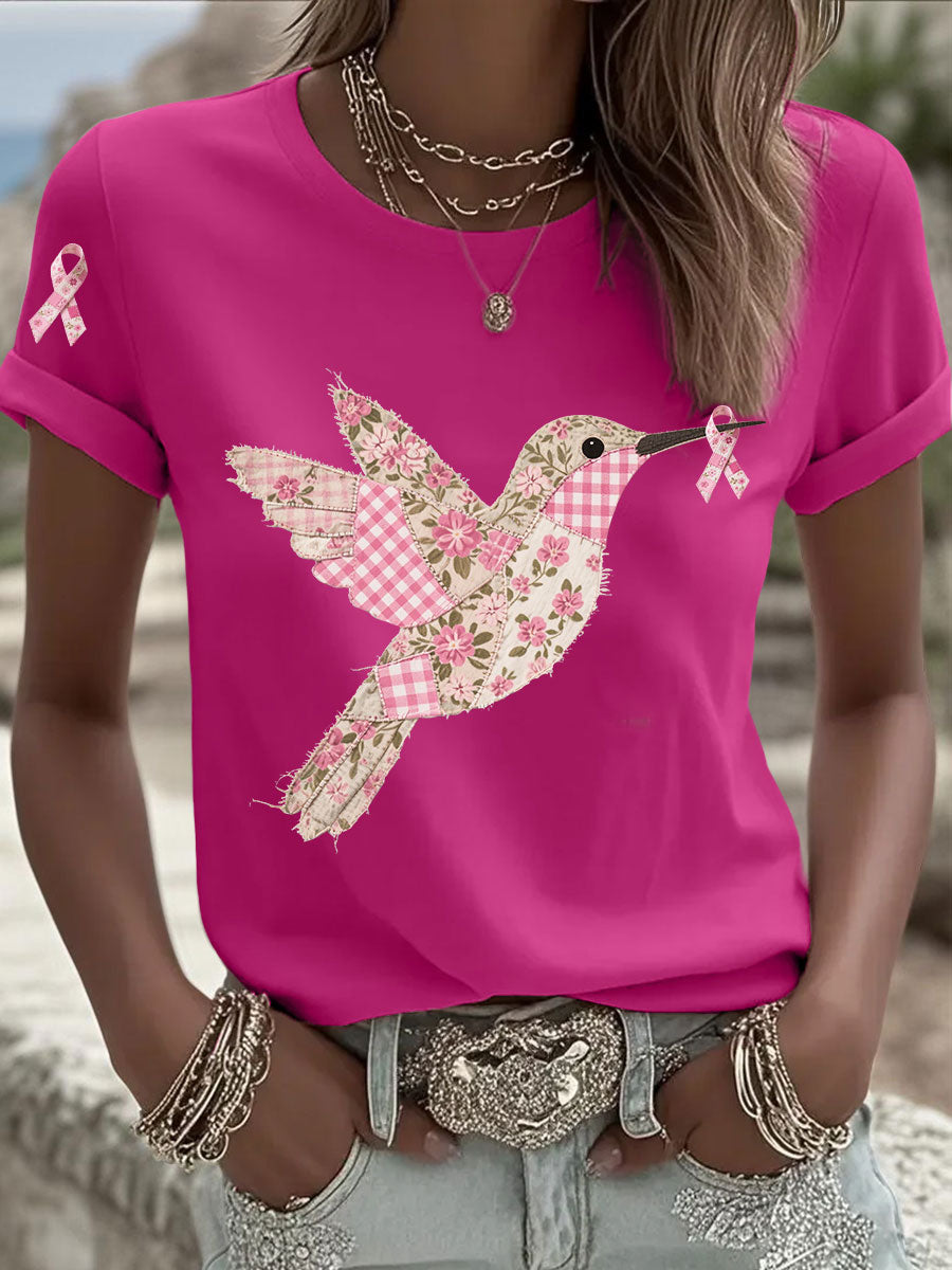 T-shirt Femme Rose Imprimé Colibri