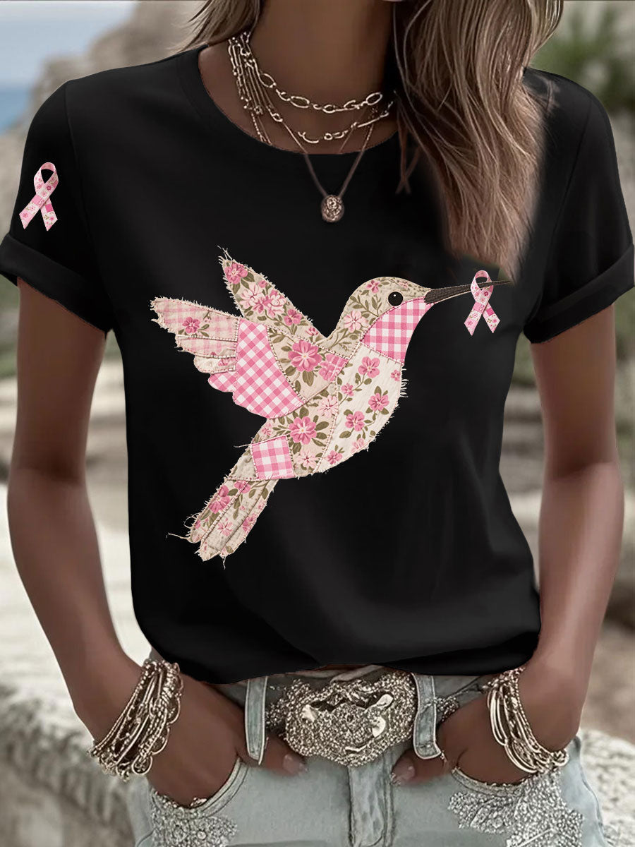 T-shirt Femme Rose Imprimé Colibri