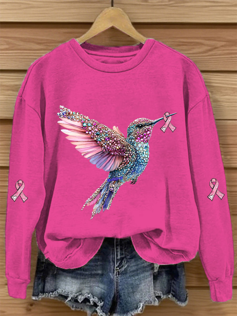 Sweat-shirt Décontracté Imprimé Ruban Rose Pour Femme