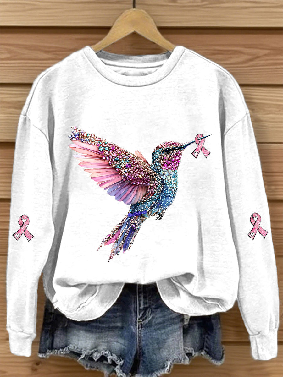Sweat-shirt Décontracté Imprimé Ruban Rose Pour Femme