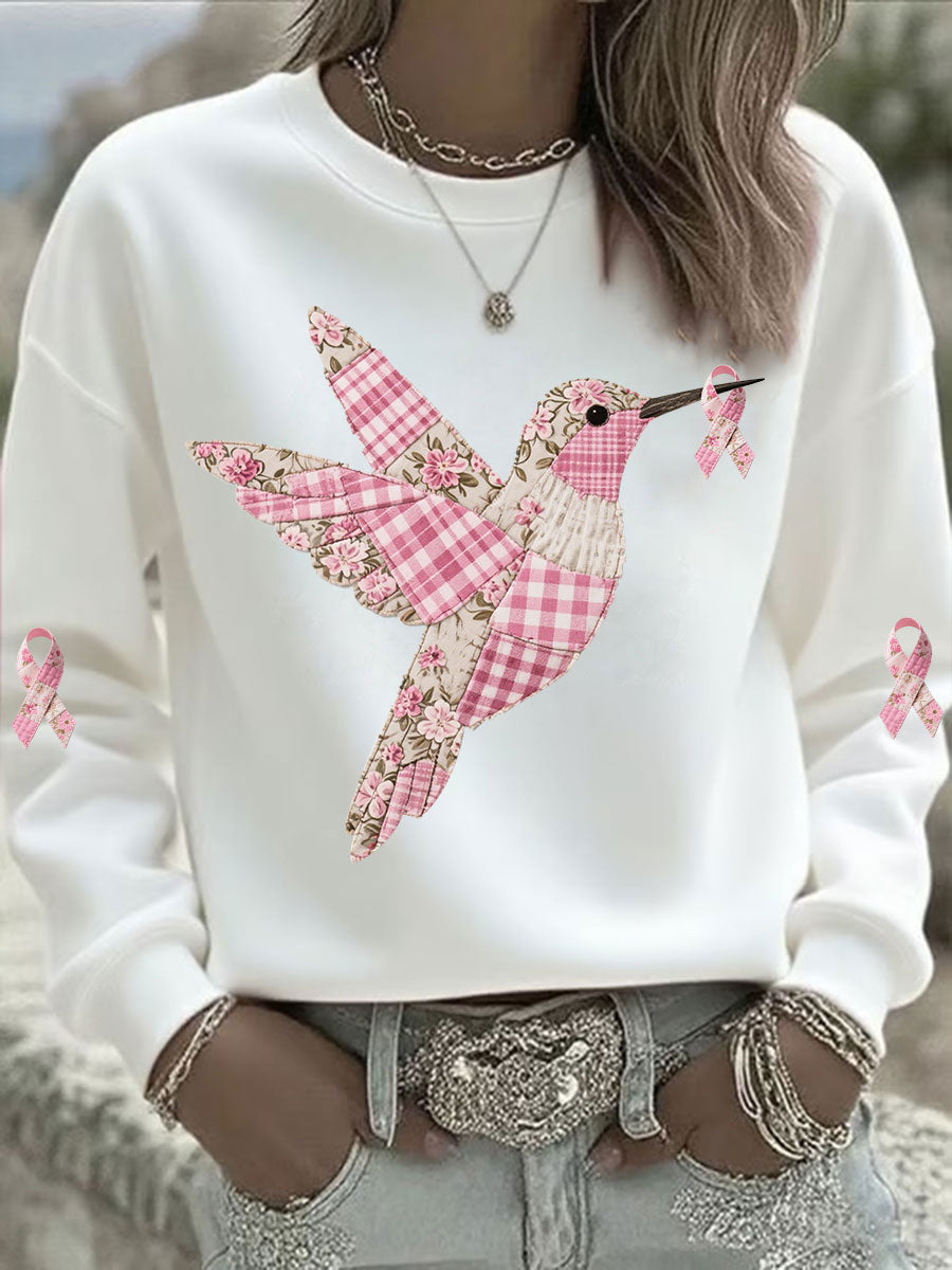 Sweatshirt Femme Rose Imprimé Colibri