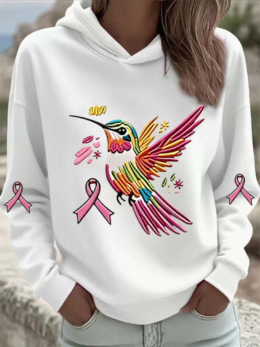 Sweat à Capuche Femme Rose Imprimé Colibri