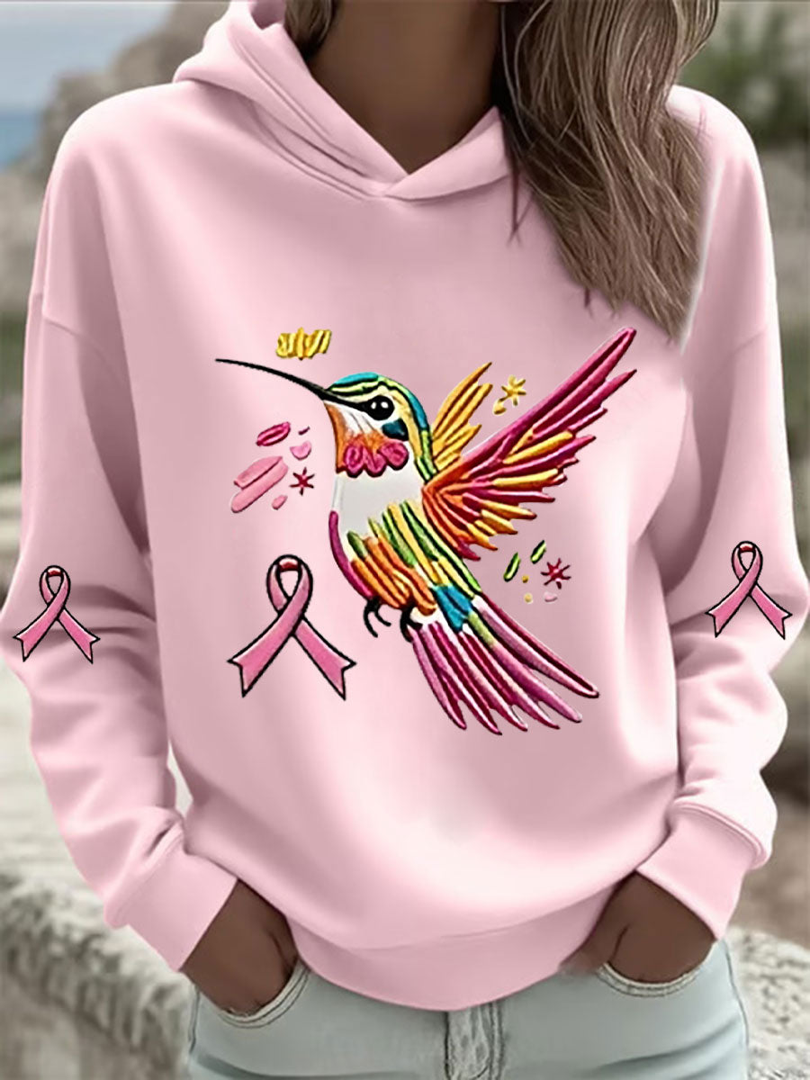 Sweat à Capuche Femme Rose Imprimé Colibri