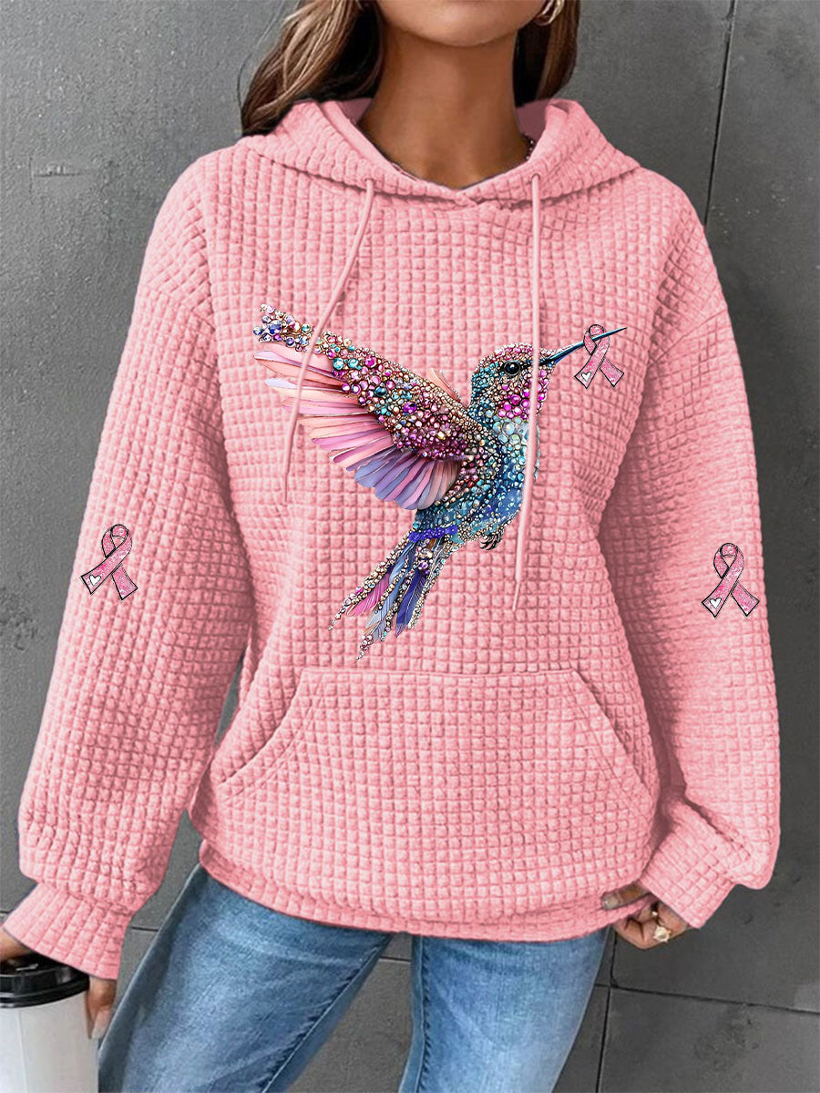 Sweat à capuche décontracté imprimé ruban rose pour femmes