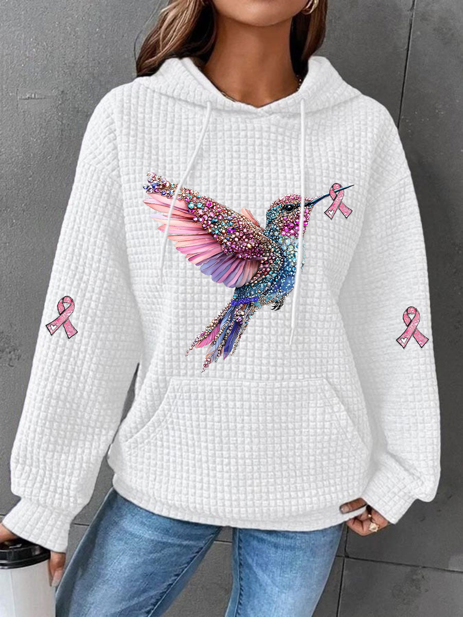 Sweat à capuche décontracté imprimé ruban rose pour femmes
