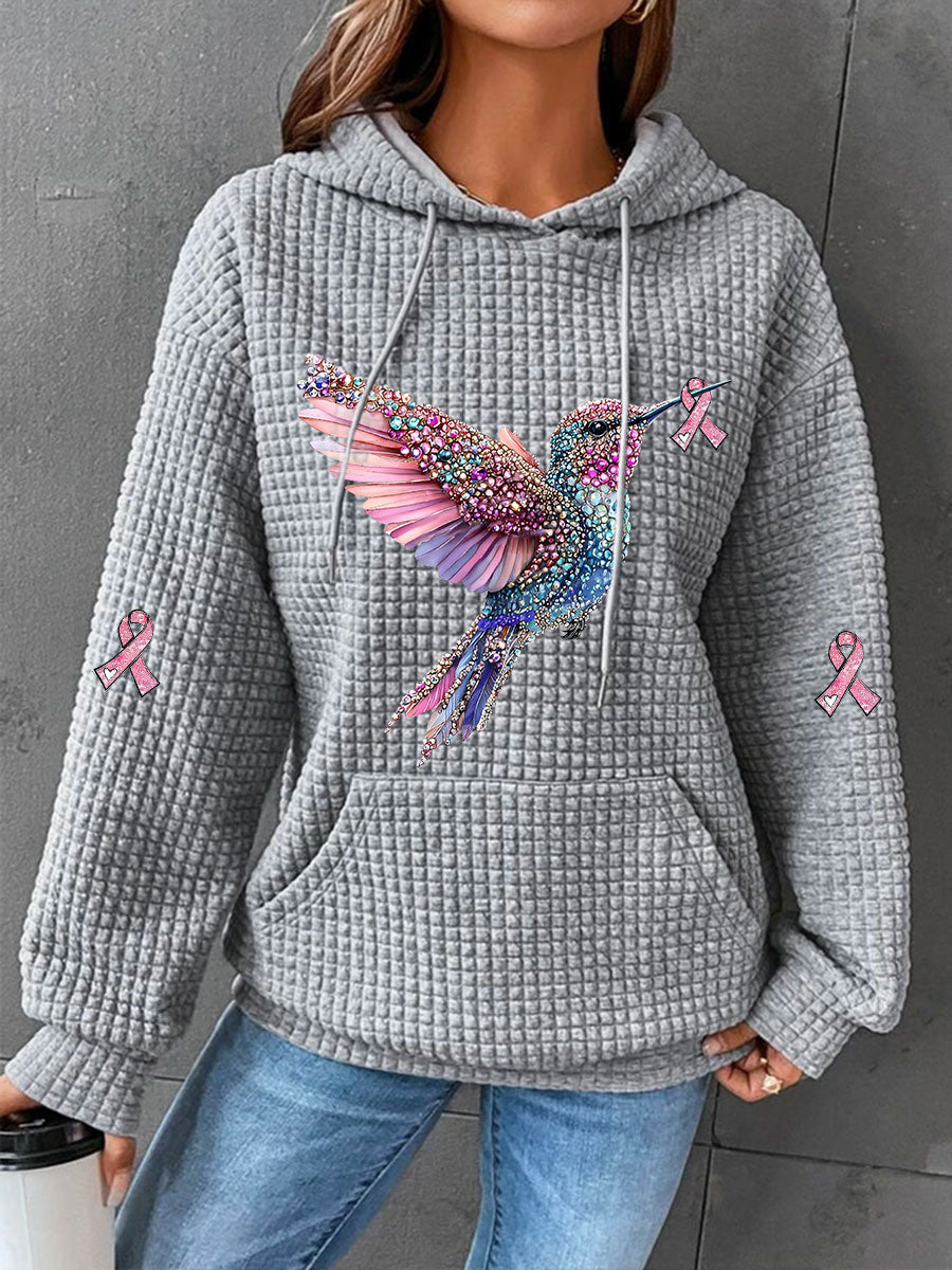 Sweat à capuche décontracté imprimé ruban rose pour femmes