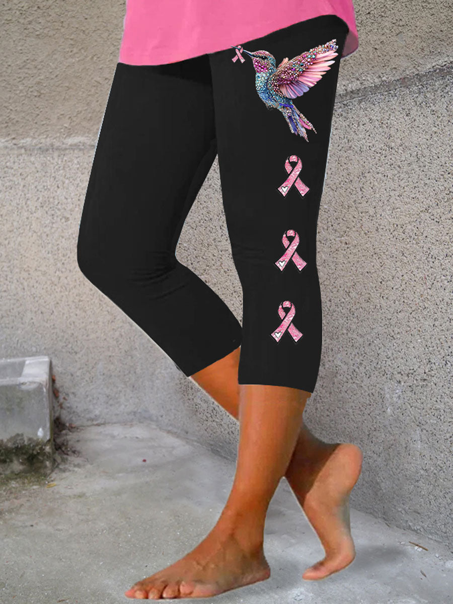 Legging Décontracté Imprimé Ruban Rose Pour Femme