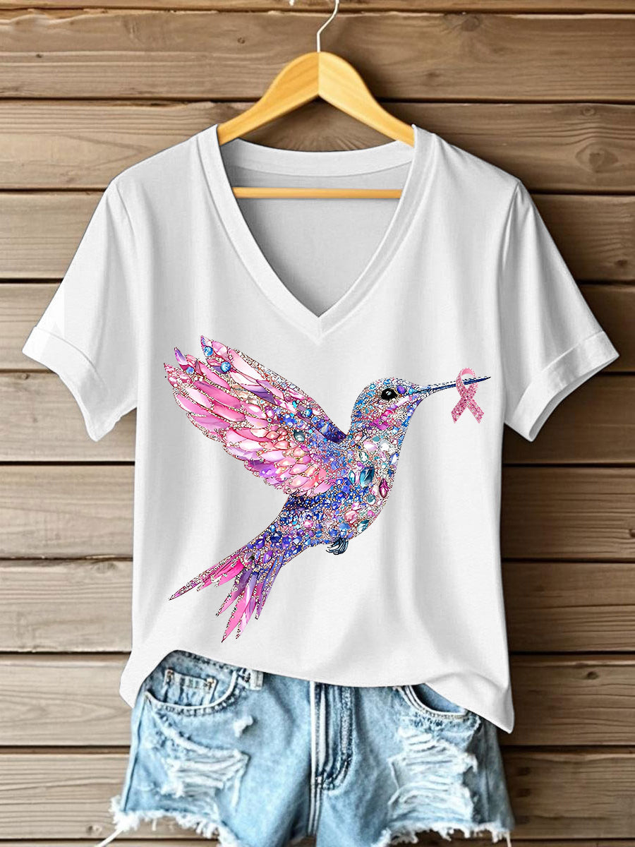 T-shirt Femme Rose Imprimé Colibri