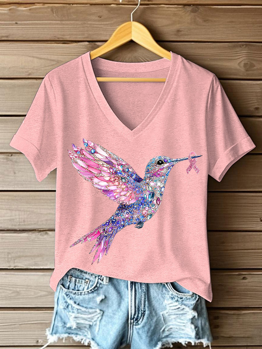T-shirt Femme Rose Imprimé Colibri