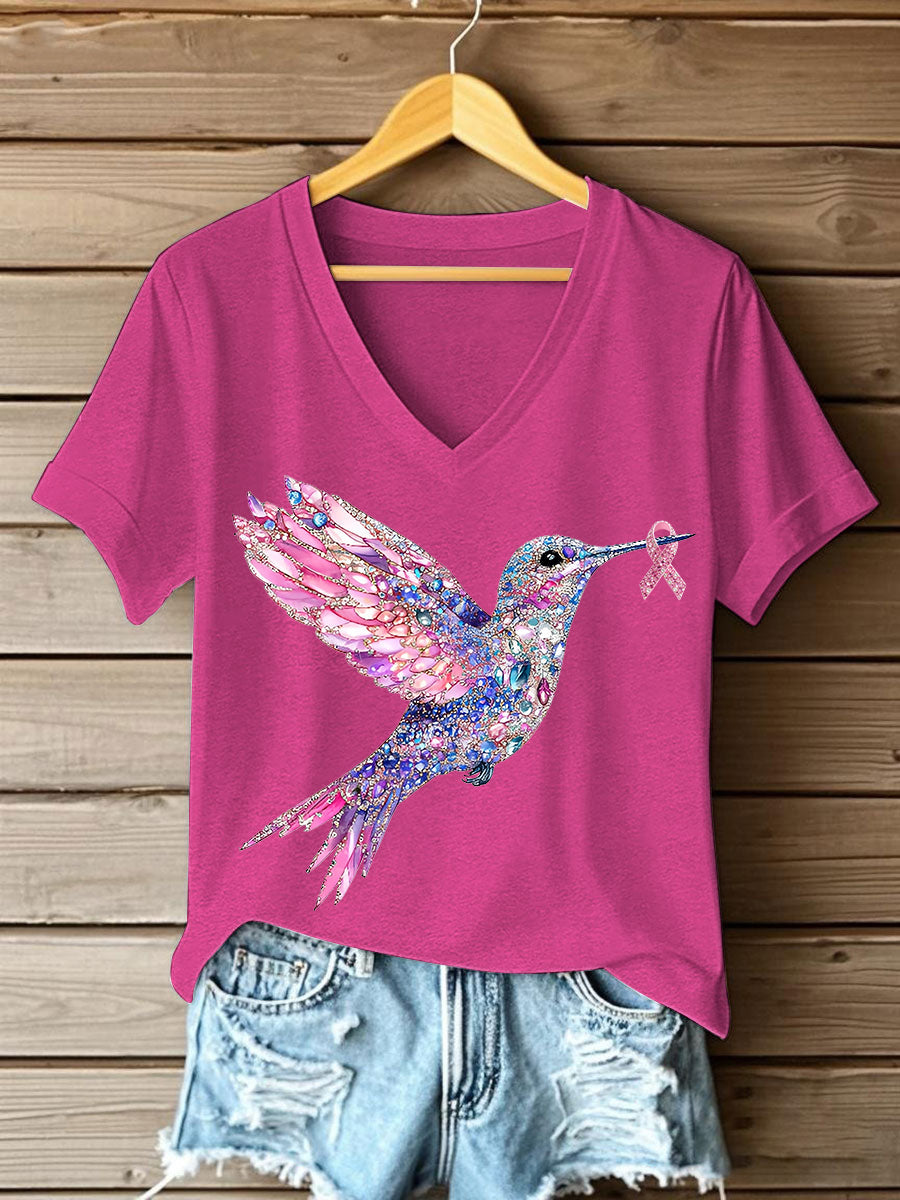 T-shirt Femme Rose Imprimé Colibri