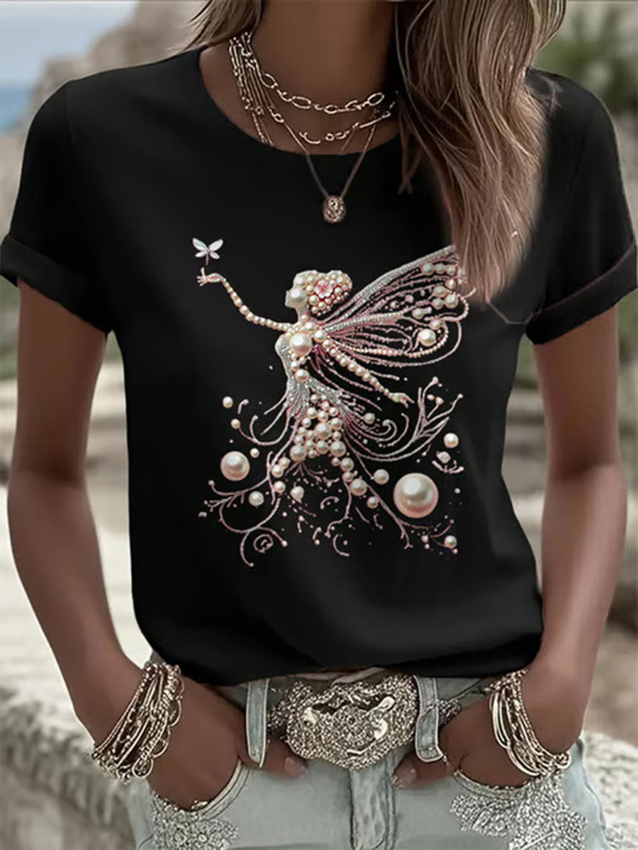 T-shirt Décontracté Femme Rose Imprimé Perle