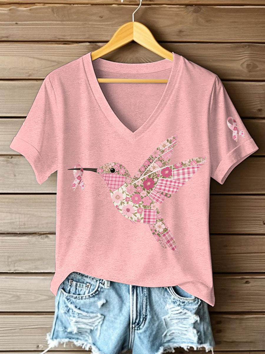 T-shirt Femme Rose Imprimé Colibri