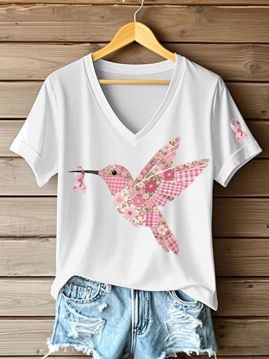 T-shirt Femme Rose Imprimé Colibri