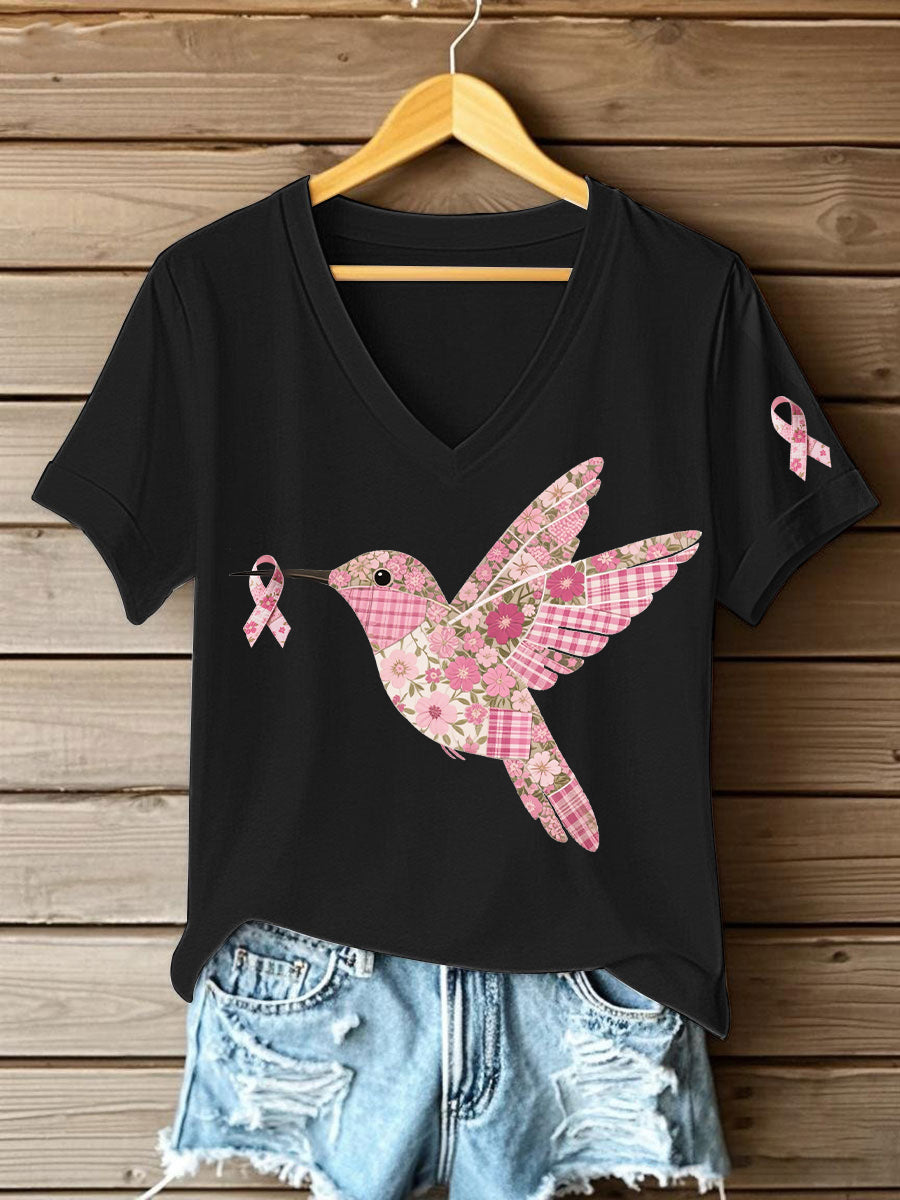 T-shirt Femme Rose Imprimé Colibri