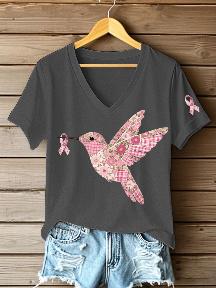 T-shirt Femme Rose Imprimé Colibri