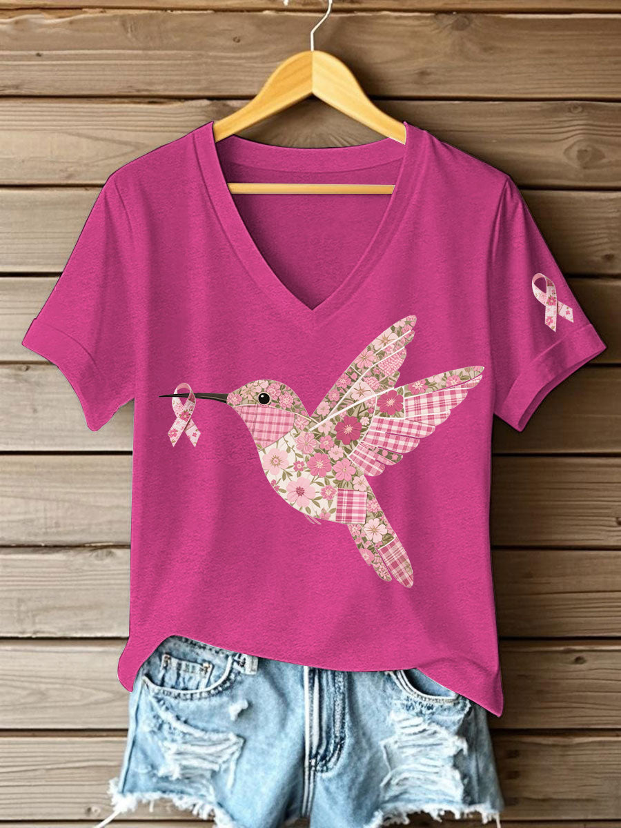 T-shirt Femme Rose Imprimé Colibri