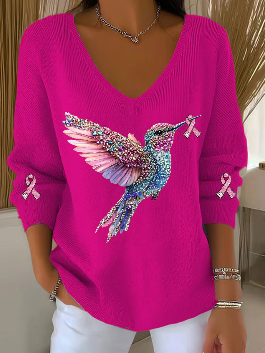 Haut décontracté à imprimé colibri pour femmes, sensibilisation au cancer du sein