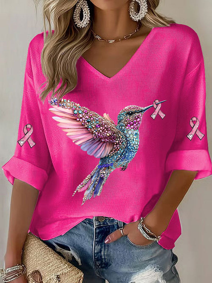 T-shirt décontracté à imprimé de colibri pour femmes